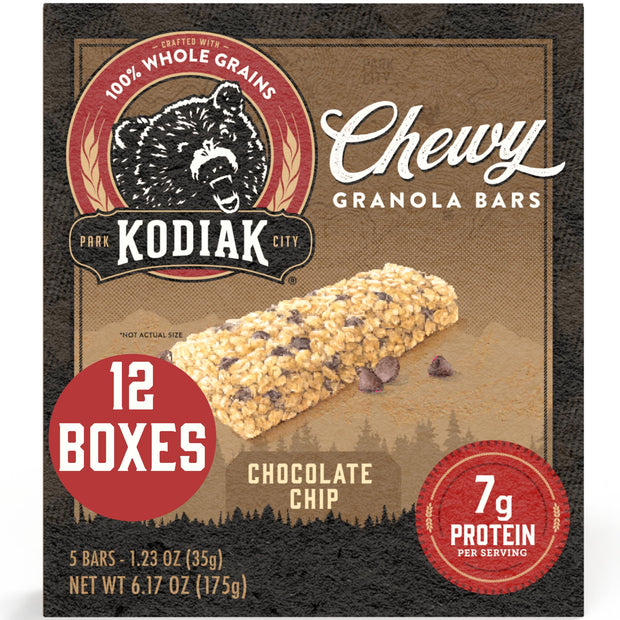 Kodiak Cakes Chewy Granola Protein Snack Bars Variety Pack, S'mores, Chocolate Chip, Double Chocolate, High Protein, 100% Whole Grains, Pack of 4 (20 bars total)