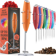 Powerful Handheld Milk Frother, Mini Milk Frother Wand, Battery Operated Stainless Steel Drink Mixer - Frother Stand for Milk Coffee, Lattes, Cappuccino, Frappe, Matcha, Hot Chocolate. Gift