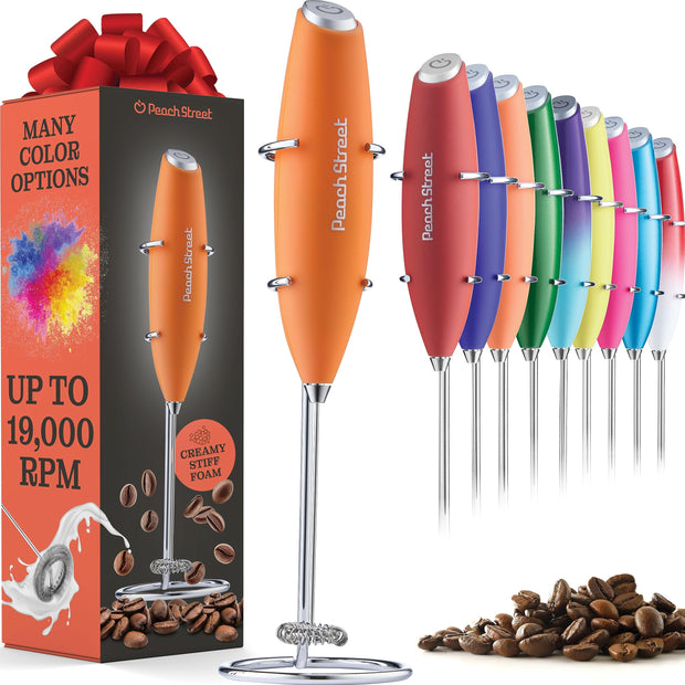 Powerful Handheld Milk Frother, Mini Milk Frother Wand, Battery Operated Stainless Steel Drink Mixer - Frother Stand for Milk Coffee, Lattes, Cappuccino, Frappe, Matcha, Hot Chocolate. Gift