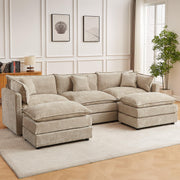 Modular Sectional Sofa, 112.2 Inch L Shaped Couch Set with Armrests, 3-Seater Comfy Cloud Couches with Movable Ottoman for Living Room Apartment, Coffee with 1 Ottoman