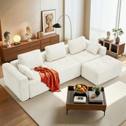 112" Modular Sectional Sofa L-Shaped Couch for Living Room, Comfy Cloud Sofa Modern 3-Seat Sofa with Ottoman, Corduroy Upholstered Boneless Couch with Deep Seat, 5 Pillows, Beige