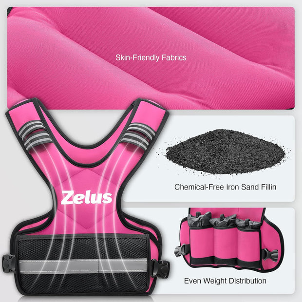 ZELUS Weighted Vest for Men and Women | 4-10lb/11-20lb/20-32lb Vest with 6 Ironsand Weights for Home Workouts | Adjustable Body Weight Vest Exercise Set for Cardio and Strength Training