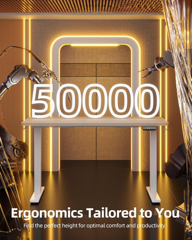 TIQLAB 55 * 24 Inches Electric Standing Desk, Adjustable Height Stand up Desk, Sit Stand Home Office Table with Splice Board, Light Walnut