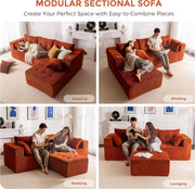 MAXYOYO Modular Sectional Sofa Couch, L Shaped Modern Cloud Couch with 1 Ottoman, Sofa in A Box, Tufted 4-Seat Boneless Sleeper Chair for Living Room, No Assembly Required, Orange