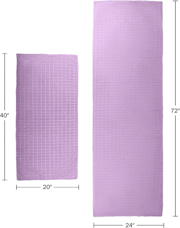 Wakeman Yoga Mat Towel and Gym Towel Set - 2-Piece Non Slip Set for Hot Yoga, Pilates, and Gym - 72” x 24” Sweat Absorbent and Quick Drying Blanket with Corner Pockets for Mats (Violet)