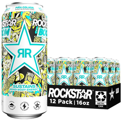 Rockstar Energy Drink, Boom Pina Colada 16 Fl Oz Cans (Pack of 12)
