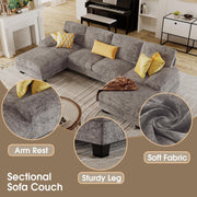 Furmax Sectional Couches for Living Room, U-Shaped Sofa Couch with Linen Fabric, 4 Seat Sofa Set with Double Chaise for Apartment (Fabric, Grey)