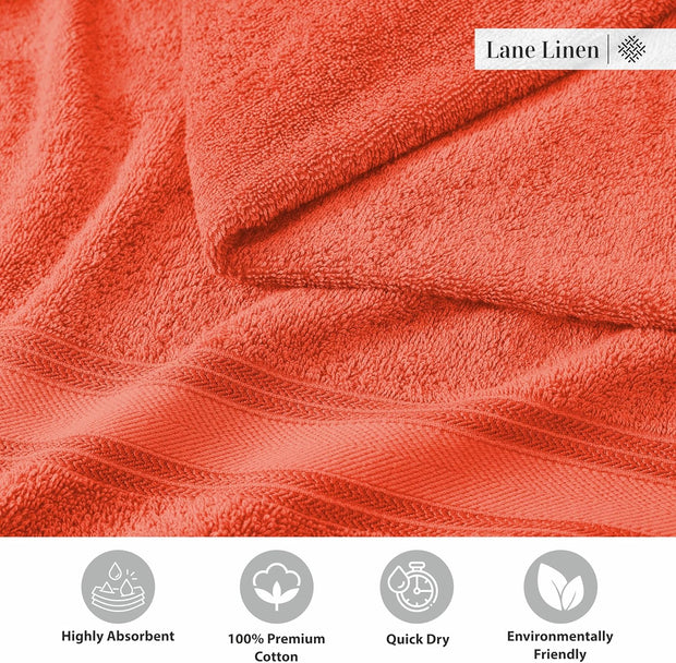 LANE LINEN 100% Cotton Zero Twist, Bath Towels (28"x54") - 4 Pieces - Large Towels for Bathroom - Quick Drying, Soft & Absorbent Large Shower Towel Set - Used in Gym, Hotel, Spa, Home - Living Coral