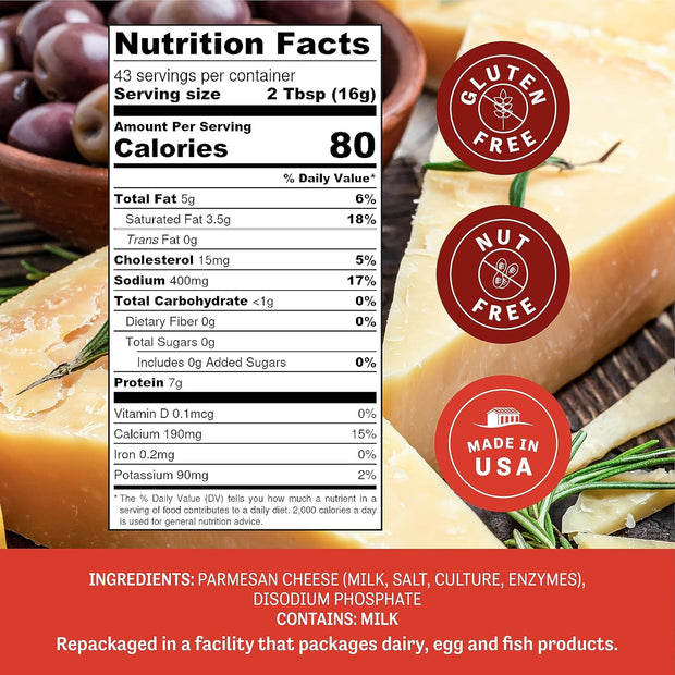 Judee’s 11.25oz Parmesan Cheese Powder - Non-GMO, Keto-Friendly, rBST; Hormone, Gluten & Nut Free – Real Parmesan, USA-Made for Dips, Soups & Seasonings