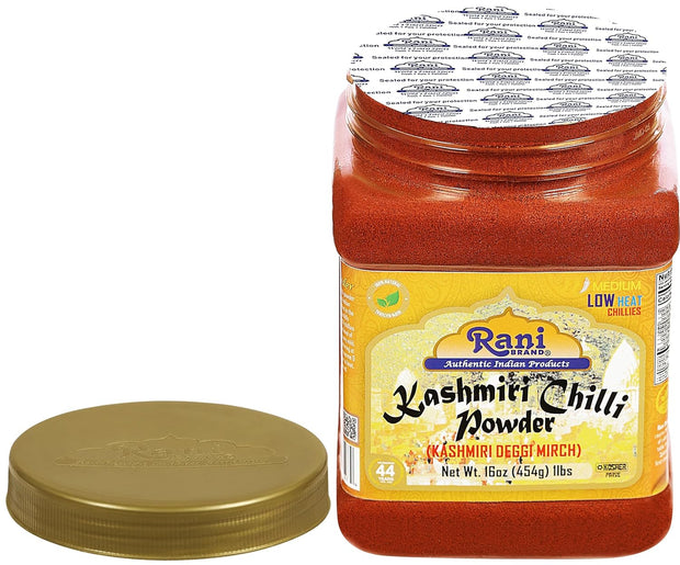 Rani Kashmiri Chilli Powder (Deggi Mirch, Low Heat) Ground Indian Spice 16oz (1lb) 454g PET Jar ~ All Natural | Salt-Free | Vegan | Kosher | Gluten Friendly