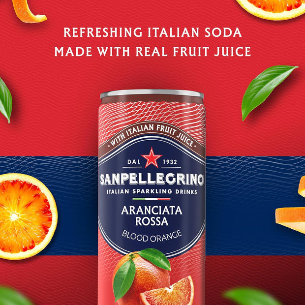 Sanpellegrino Italian Sparkling Drink Aranciata Rossa, Sparkling Orange and Blood Orange Beverage, 11.15 Fl Oz Can