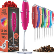 Powerful Handheld Milk Frother, Mini Milk Frother Wand, Battery Operated Stainless Steel Drink Mixer - Frother Stand for Milk Coffee, Lattes, Cappuccino, Frappe, Matcha, Hot Chocolate. Gift