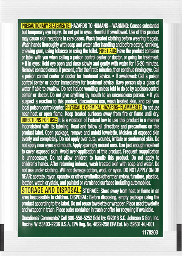 OFF! Deep Woods Mosquito and Insect Repellent Wipes, Long lasting, 12 Individually Wrapped Wipes