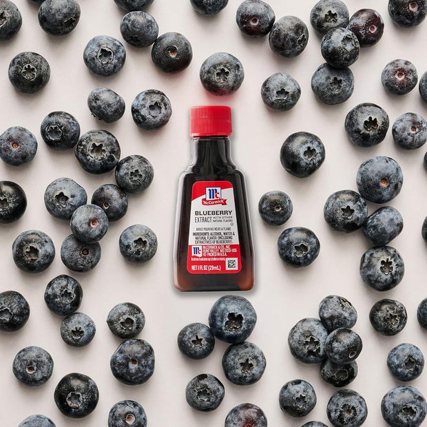 McCormick Blueberry Extract with Other Natural Flavors, Distinctive, Sweet Blueberry Flavor and Aroma for Baking Cookies, Cake, and Muffins, and Beverages Like Lemonade, Mocktails, and Smoothies, 1 fl oz