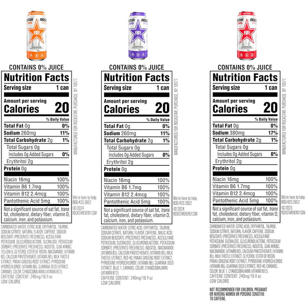 Rockstar Pure Zero Energy Drink,3 Flavor Pure Zero Variety Pack 2, 0 Sugar, with Caffeine and Taurine, 16oz Cans (12 Pack) (Packaging May Vary)