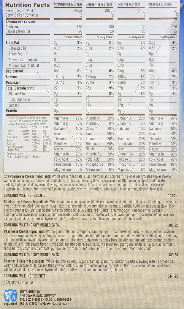 Quaker Instant Oatmeal Fruit & Cream, Variety Pack, 8-Count Boxes (Pack of 4)