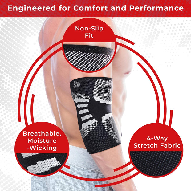 Nordic Lifting Elbow Compression Sleeves (1 Pair) – Support for Pain Relief, Tendonitis, Golfer’s & Tennis Elbow Recovery