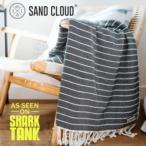 Sand Cloud Turkish Beach Towel - Sand Proof - 100% Certified Organic Turkish Towel - Quick Dry Towel for Beach, Picnic, Blanket or Bath Towel - As Seen on Shark Tank - Gocek (Black)