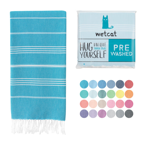 WETCAT Turkish Beach Towel Oversized (38"x71") 100% Turkish Cotton, Made in Turkey - Sand Free, Extra Large, Ultra Soft, Quick Drying, Compact & Lightweight for Travel - Blue
