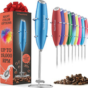 Powerful Handheld Milk Frother, Mini Milk Frother Wand, Battery Operated Stainless Steel Drink Mixer - Frother Stand for Milk Coffee, Lattes, Cappuccino, Frappe, Matcha, Hot Chocolate. Gift