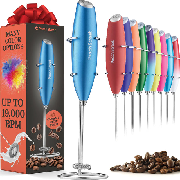 Powerful Handheld Milk Frother, Mini Milk Frother Wand, Battery Operated Stainless Steel Drink Mixer - Frother Stand for Milk Coffee, Lattes, Cappuccino, Frappe, Matcha, Hot Chocolate. Gift