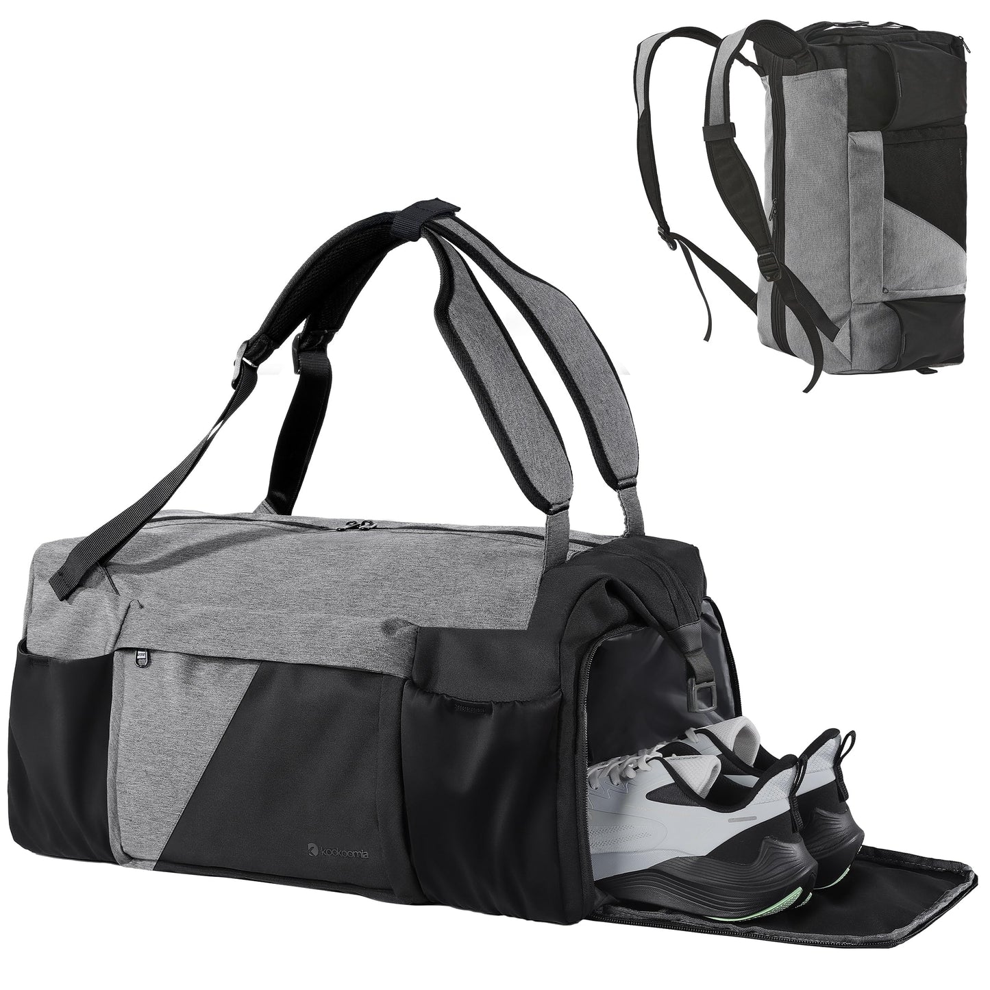 Gym Bag for Men with Shoes Compartment and Wet Pocket Convertible Duffle Bag and Gym Backpack Waterproof Sports Bags for Men with 2 Bottle Holders Multipurpose Weekender Overnight Bag -Black