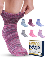 Pembrook Bamboo Viscose Diabetic Socks for Women & Men - 6 Pairs Ankle Socks for Swollen Feet | Neuropathy Socks | Edema Neuropathy Socks for Women | Diabetic Socks Women 9-12