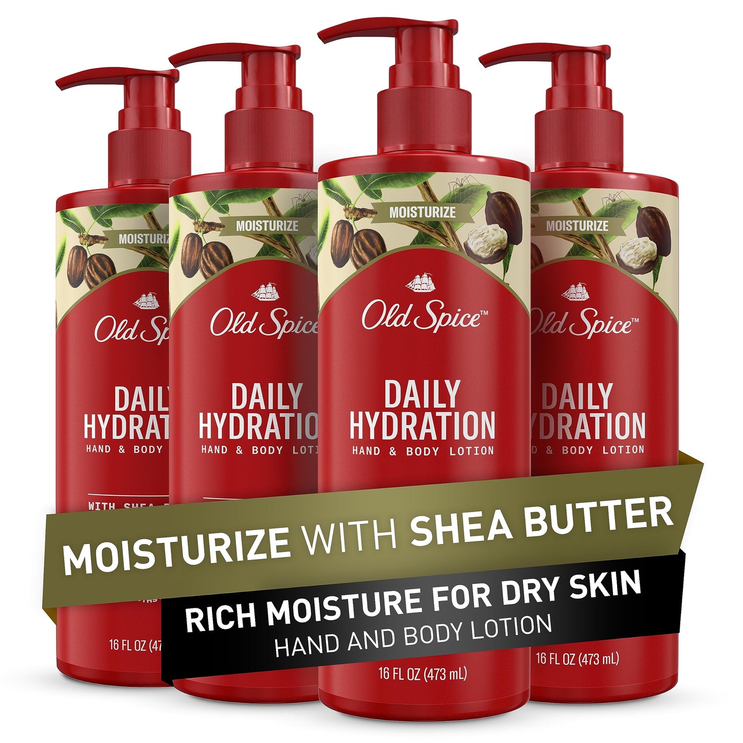 Old Spice Hand & Body Lotion for Men, Daily Hydration, 24/7 Hydration, 24/7 Replenishing Rich Moisture for Dry Skin, Lightweight Formula, Swagger with Argan Oil Scent, 16 fl (Pack of 4)