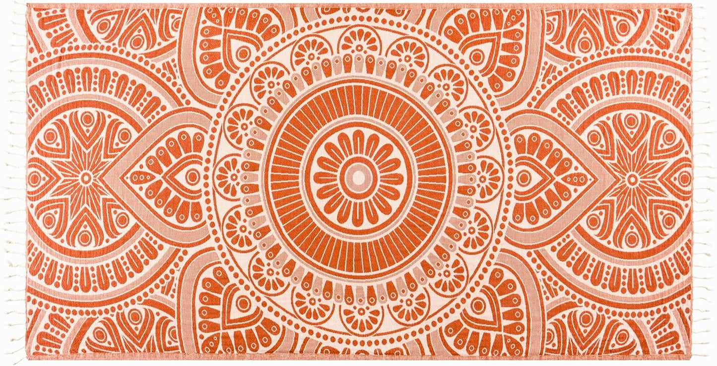PÜSKÜL - Authentic 100% Turkish Cotton Turkish Beach Towel, Genuine Made in Turkey Quality - Soft, Quick Dry, Sand Free, Light Like Cloud, Oversize 36x70 Peshtemal Towels (Pack of 1, Arat Orange)