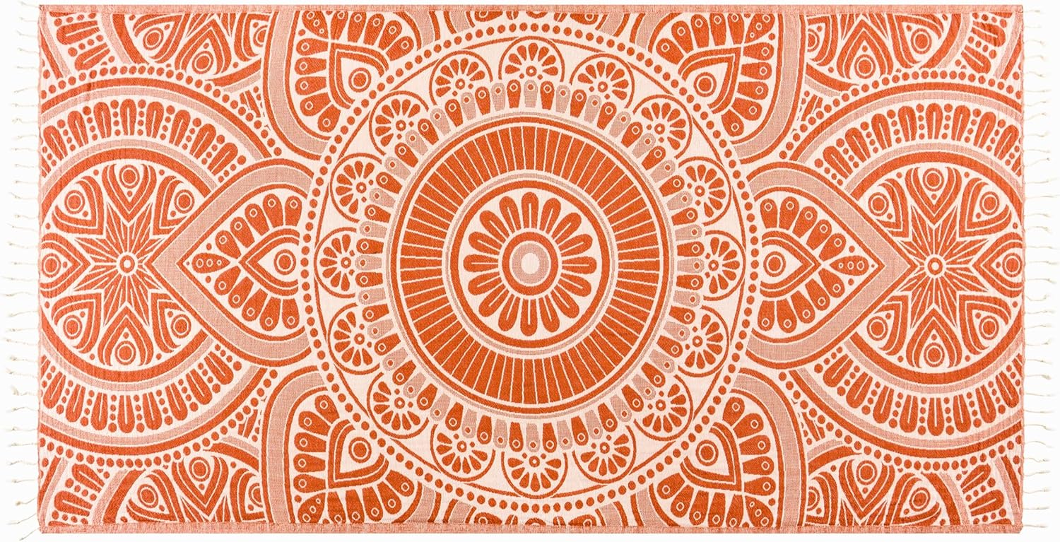 PÜSKÜL - Authentic 100% Turkish Cotton Turkish Beach Towel, Genuine Made in Turkey Quality - Soft, Quick Dry, Sand Free, Light Like Cloud, Oversize 36x70 Peshtemal Towels (Pack of 1, Arat Orange)
