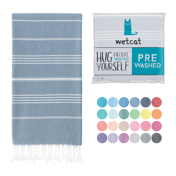 WETCAT Turkish Beach Towel Oversized (38"x71") 100% Turkish Cotton, Made in Turkey - Sand Free, Extra Large, Ultra Soft, Quick Drying, Compact & Lightweight for Travel - Blue