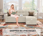 Reversible Sectional Sofa Couch, Sleeper Sofa Bed with Storage Chaise Pull Out Couch for Living Room | Hidden Stroge | Pull Out Bed | Removable Backrest | Linen Fabric, Beige