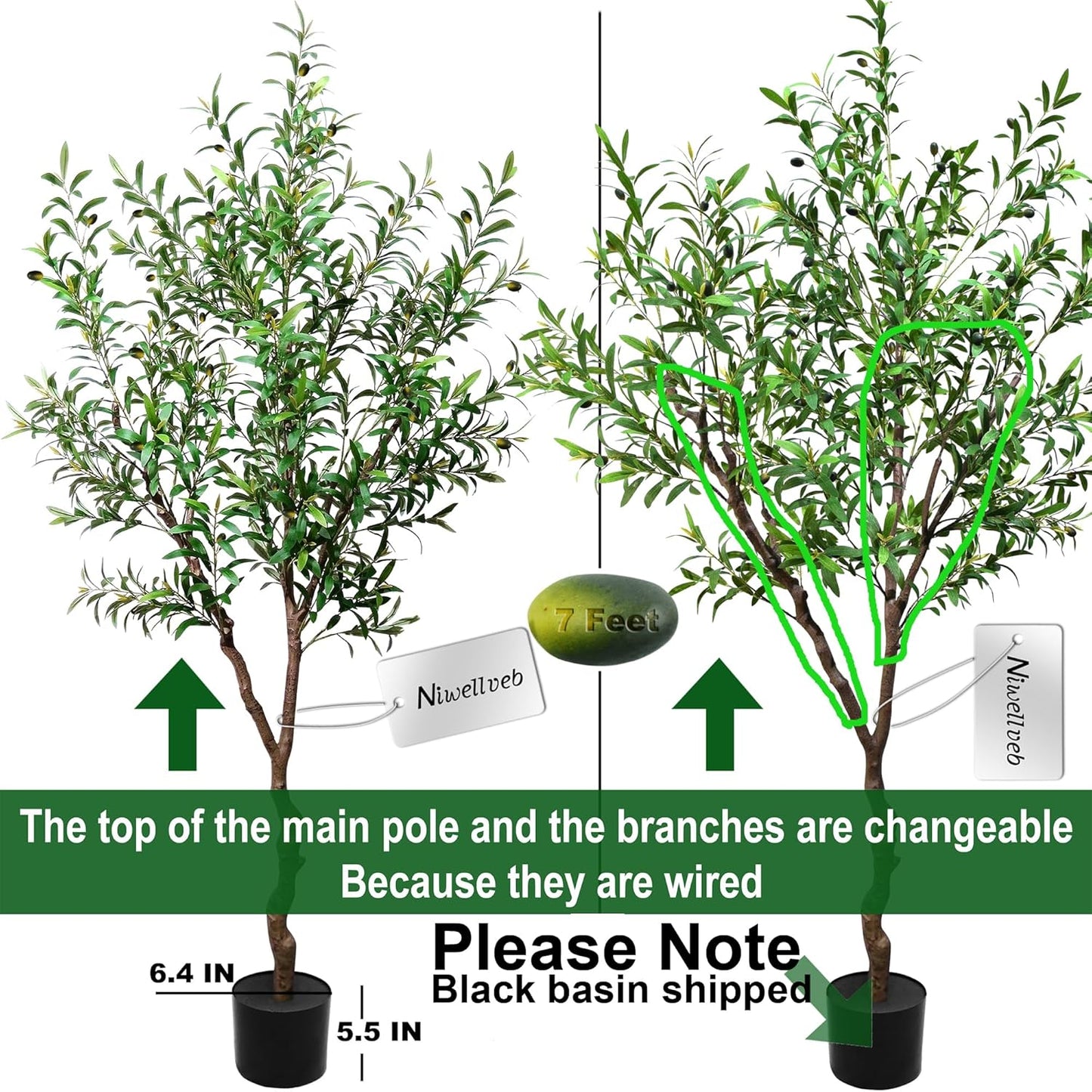 Faux Olive Tree Fake Tree Artificial Indoor 7 Feet (84 inches) Realistic Potted Silk Indoor Large Fruit for Home Offices, Living Rooms, Bedrooms, Stairs and Foyer Decor