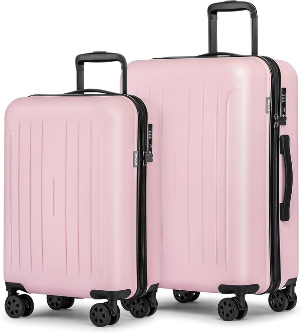 KYME Suitcase Hardshell With Double Spinner Wheels, PC+ABS TSA Lock Travel Luggage (Pink, 2Pcs Set(20"/24"))