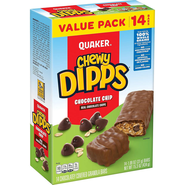 Quaker Chewy Dipps Granola Bars Chocolate Chip, 1.09 oz, 14 Ct