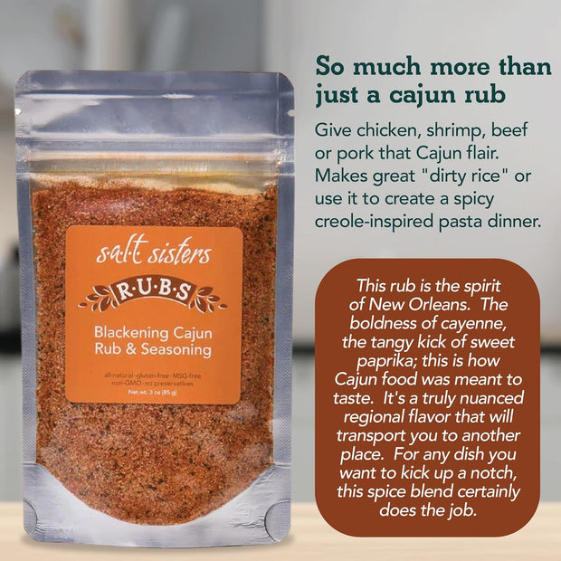 s.a.l.t. sisters Blackening Cajun Rub & Seasoning | All-Natural, Gluten Free, MSG Free, Non-GMO | Dry & Wet Rub Seasoning Base | Versatile Use for Chicken Wings, Brisket, Pulled Pork, and More | 1lb