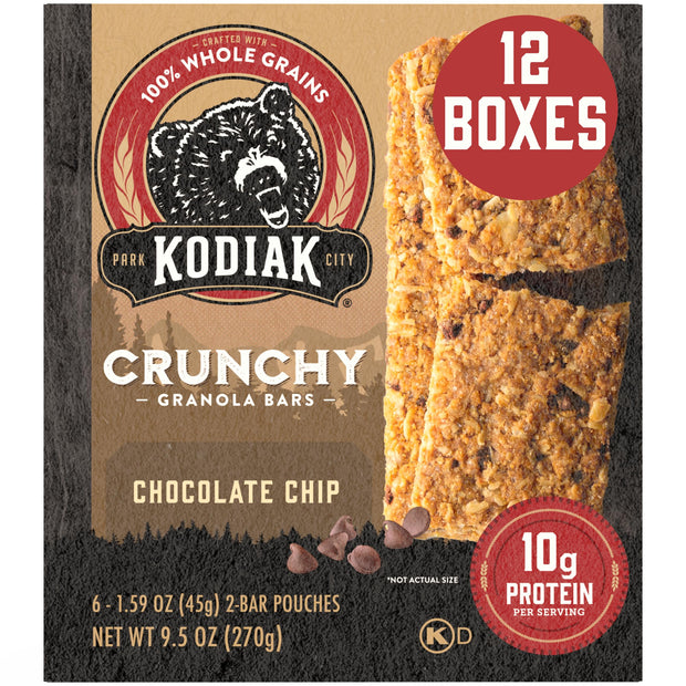 Kodiak Cakes Crunchy Granola Protien Snack Bars, Peanut Butter, High Protein, 100% Whole Grains, 12 boxes with 6 pouches (144 bars)