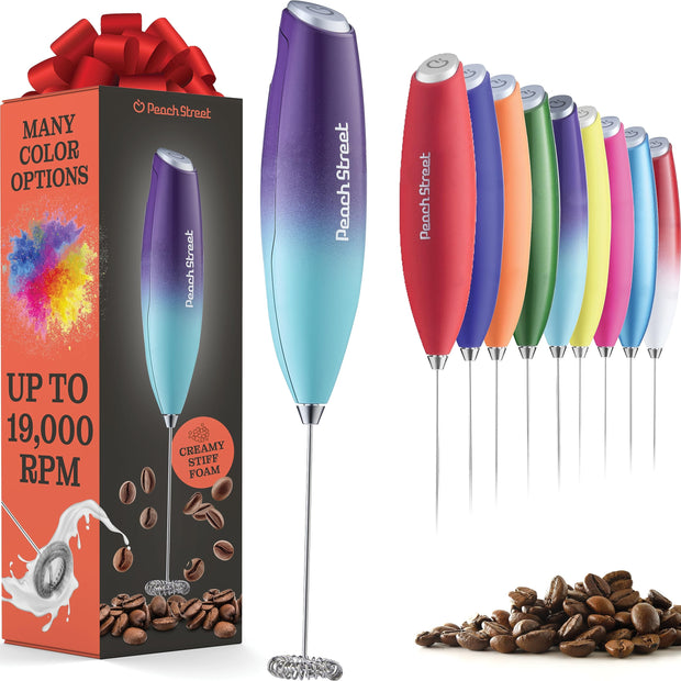Powerful Handheld Milk Frother, Mini Milk Frother Wand, Battery Operated Stainless Steel Drink Mixer - Frother Stand for Milk Coffee, Lattes, Cappuccino, Frappe, Matcha, Hot Chocolate. Gift