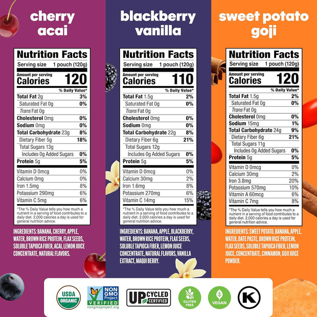 Noka Superfood Smoothie Pouches Variety Pack – Organic Fruit Blends with Plant Protein & Prebiotic Fiber, Wholesome Vegan Snack, 4.22 oz (12 Count)
