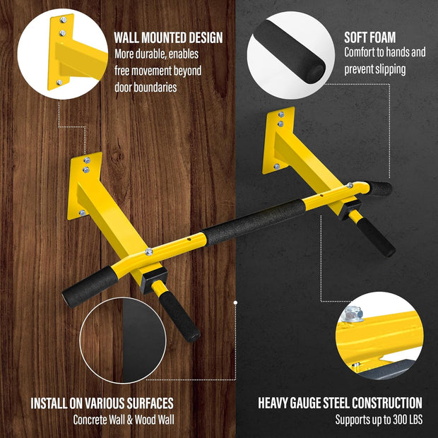 Yes4All Pull Up Bar Wall Mounted - Multifunctional Wall Mounted Pull Up Bar for Home Gym Workout Strength Training Equipment