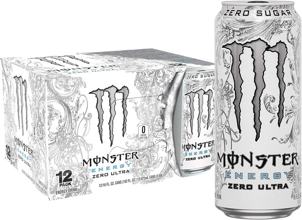 Monster Energy Zero Ultra, Sugar Free Energy Drink, 16 Ounce (Pack of 12)