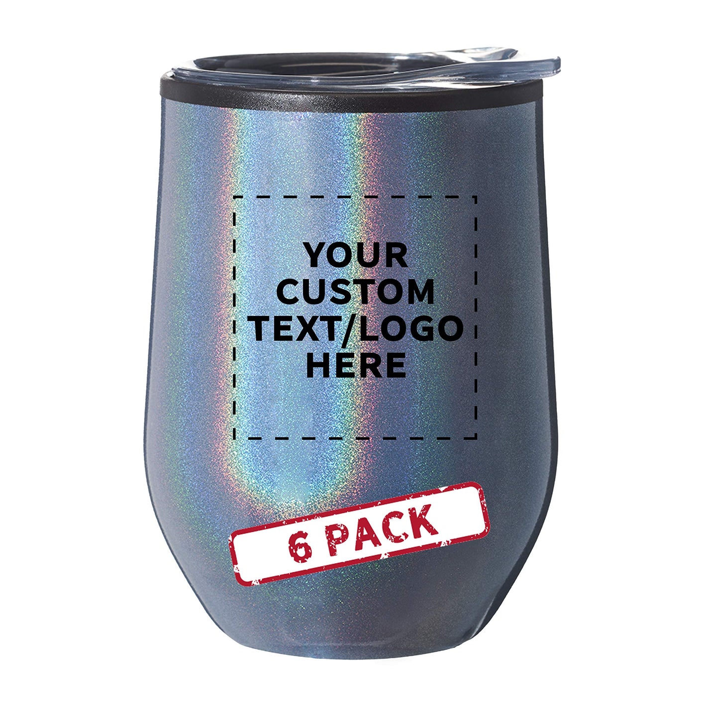Custom Stemless Wine Tumblers 12 oz. Set of 6, Personalized Bulk Pack - Insulated, Perfect for Wine, Cocktails, Other Hot & Cold Beverages - Silver