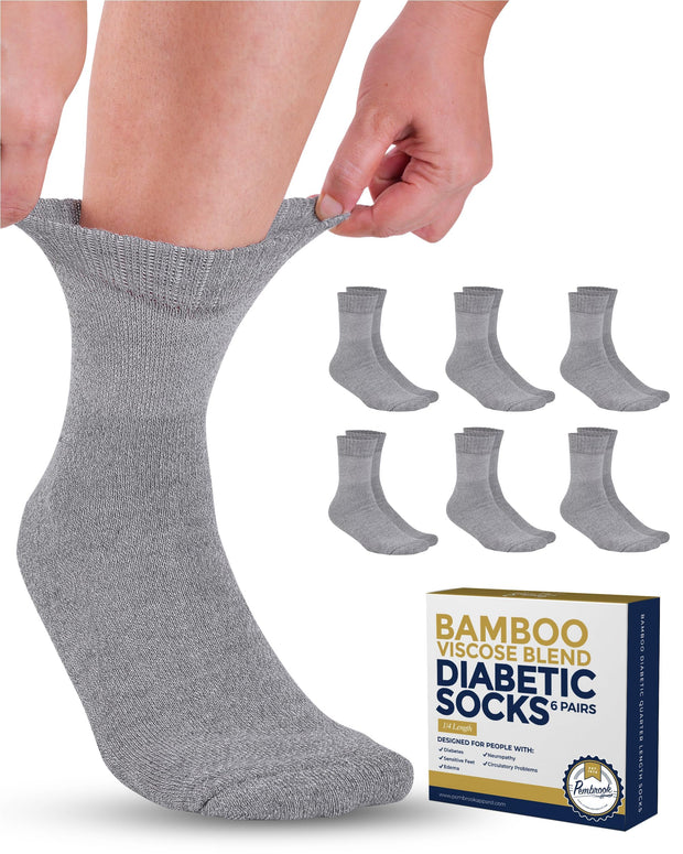 Pembrook Bamboo Viscose Diabetic Socks for Women & Men - 6 Pairs Ankle Socks for Swollen Feet | Neuropathy Socks | Edema Neuropathy Socks for Women | Diabetic Socks Women 9-12