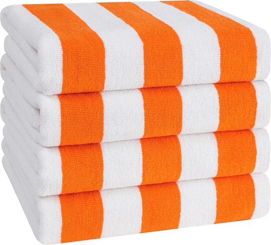 American Soft Linen Cabana Striped Beach Towels, 30x60 inch 4 Piece Oversize Pool Towels, Quick Drying Sand Free Swim Towels, Orange