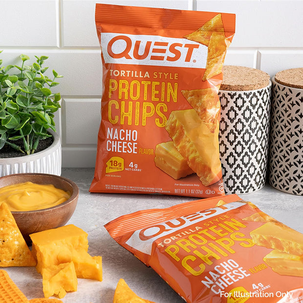 Quest Nutrition Nacho Cheese Tortilla Style Protein Chips, 18g Protein, 4g Net Carb, Low Carb, Gluten Free, 1.1 oz (Pack of 4)