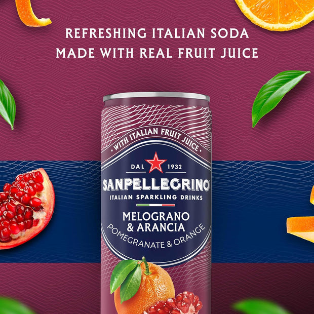 Sanpellegrino Italian Sparkling Drink Melograno And Arancia, Sparkling Orange And Pomegranate Beverage, 24 Pack Of Cans