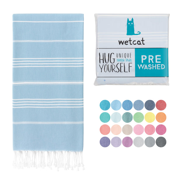 WETCAT Turkish Beach Towel Oversized (38"x71") 100% Turkish Cotton, Made in Turkey - Sand Free, Extra Large, Ultra Soft, Quick Drying, Compact & Lightweight for Travel - Blue