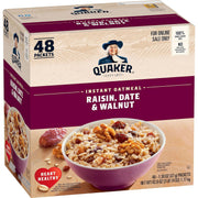 Quaker Instant Oatmeal, Raisin, Date and Walnut, Individual Packets, 1.30 Ounce (Pack of 48)