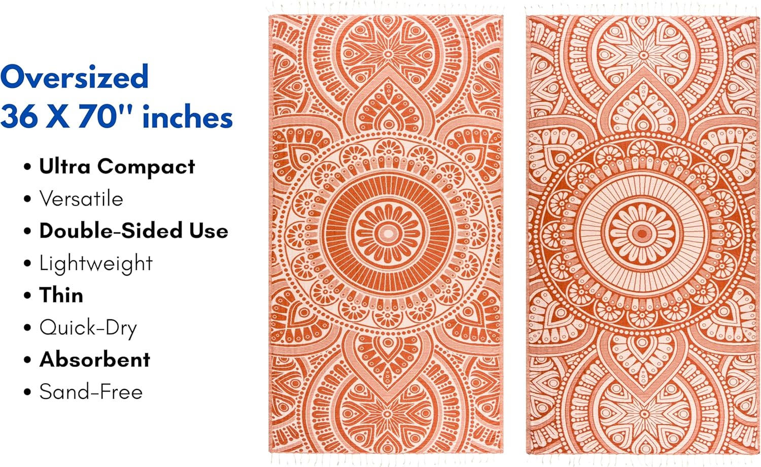PÜSKÜL - Authentic 100% Turkish Cotton Turkish Beach Towel, Genuine Made in Turkey Quality - Soft, Quick Dry, Sand Free, Light Like Cloud, Oversize 36x70 Peshtemal Towels (Pack of 1, Arat Orange)