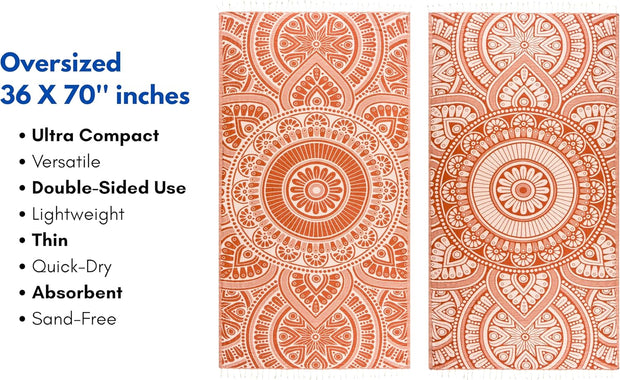 PÜSKÜL - Authentic 100% Turkish Cotton Turkish Beach Towel, Genuine Made in Turkey Quality - Soft, Quick Dry, Sand Free, Light Like Cloud, Oversize 36x70 Peshtemal Towels (Pack of 1, Arat Orange)